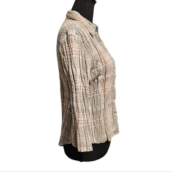 Dressbarn Earthtone Colored Crinkle Style Button Up Blouse Size M - Picture 5 of 8